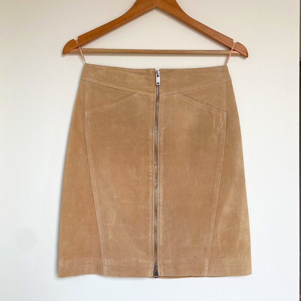Mango 100% leather pencil skirt, size XS, front zipper and two pockets
